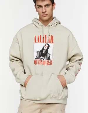 Forever 21 Aaliyah Graphic Drawstring Hoodie Sand/Red