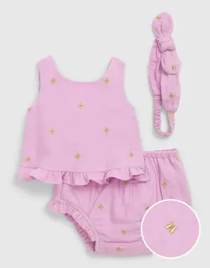 Gap Baby Crinkle Gauze Three-Piece Outfit Set pink