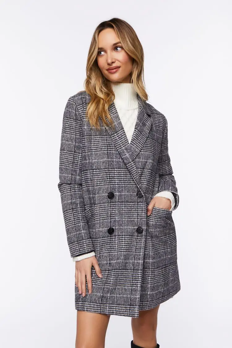 Forever 21 Forever 21 Plaid Double Breasted Blazer Black/White. 1