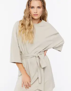 Forever 21 Tie Waist Mini T Shirt Dress Taupe