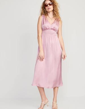 Waist-Defined Tie-Back Satin Maxi Dress for Women pink