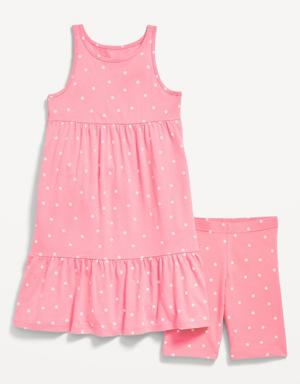 2-Piece Sleeveless Dress and Biker Shorts Set for Girls pink