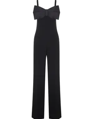 Satin Bow Detailed Black Crepe Jumpsuit - 2 / Black