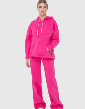 Pink Hoodie Zipper Sweatshirt