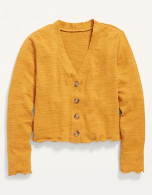 Old Navy Cropped Slub-Knit Button-Front Cardigan Sweater for Girls yellow