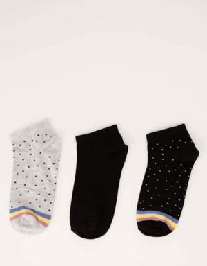 Kadın Desenli Pamuklu 3'lü Patik Çorap