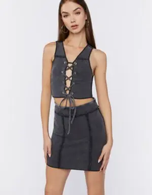 Forever 21 Lace Up Crop Top &amp; Mini Skirt Set Charcoal