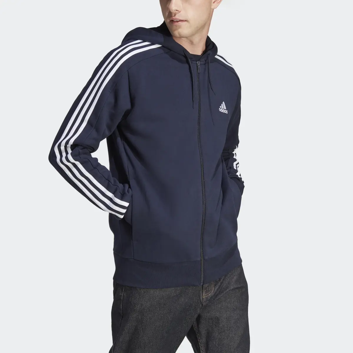 Adidas Essentials French Terry 3-Stripes Full-Zip Kapüşonlu Üst. 1