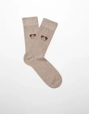 Chaussettes coton broderie animal