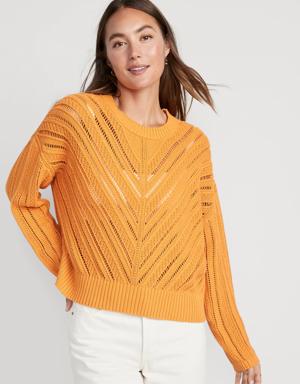 Cropped Chevron Open-Knit Sweater for Women orange