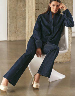 Moda Tutkusu Nervür Detaylı Jean Pantolon