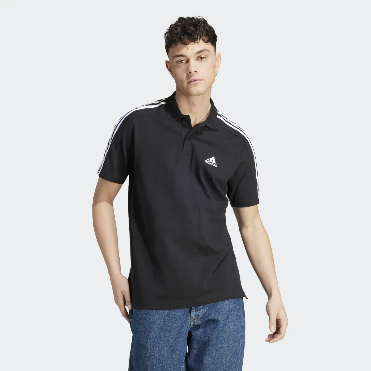 Adidas Essentials Piqué Embroidered Small Logo 3-Stripes Polo Shirt. 2