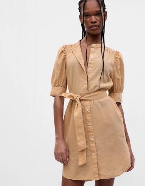Gap Puff Sleeve Linen-Cotton Shirtdress brown