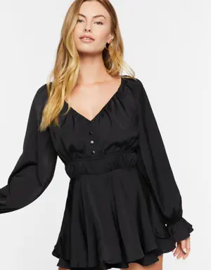 Forever 21 Trumpet Sleeve Flounce Romper Black