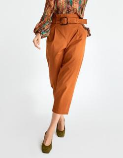 Cropped High Waist Belted Pant