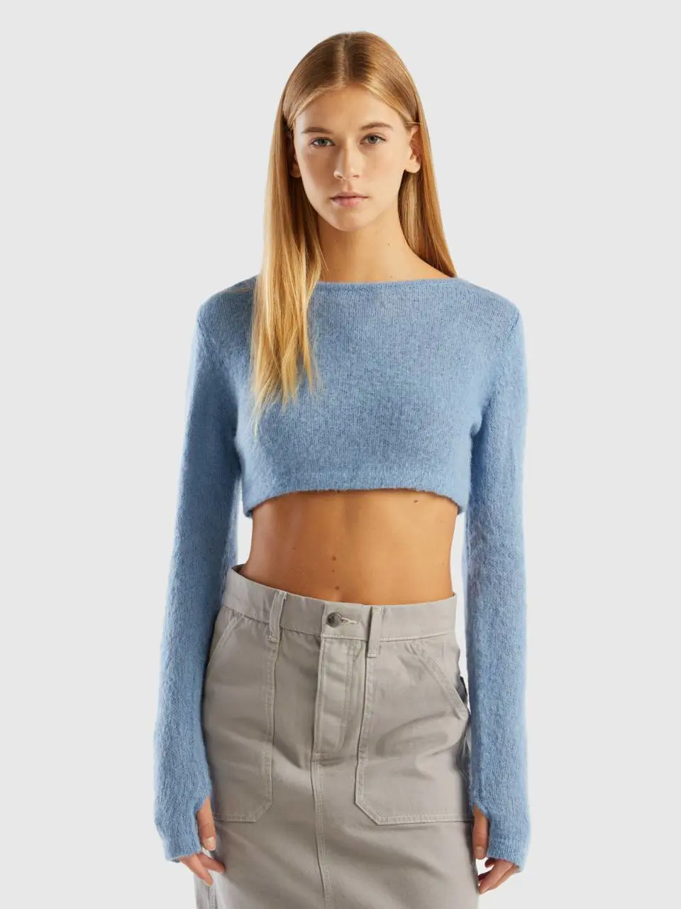 Benetton cropped sweater in mohair blend. 1