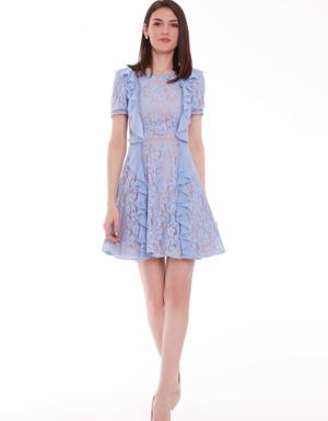 Lace Chiffon Garnish Blue Dress