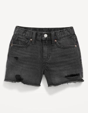 High-Waisted Ripped Black Non-Stretch Jean Shorts for Girls multi