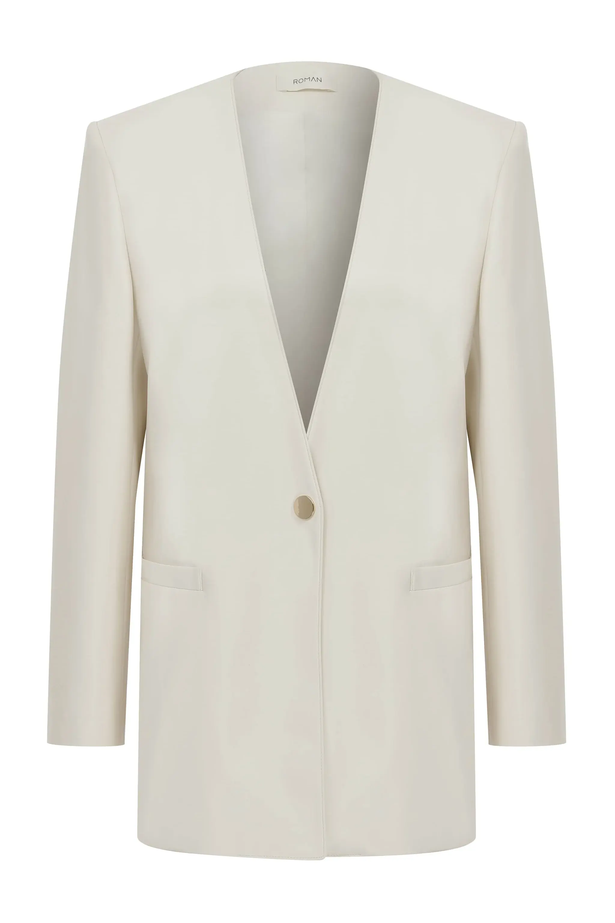 Roman Single Button Collarless Women's Jacket - 4 / White. 1