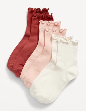 Ruffle-Cuff Quarter-Crew Socks 3-Pack for Girls pink