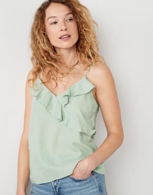 Printed Ruffled Wrap-Effect Cami Blouse for Women green