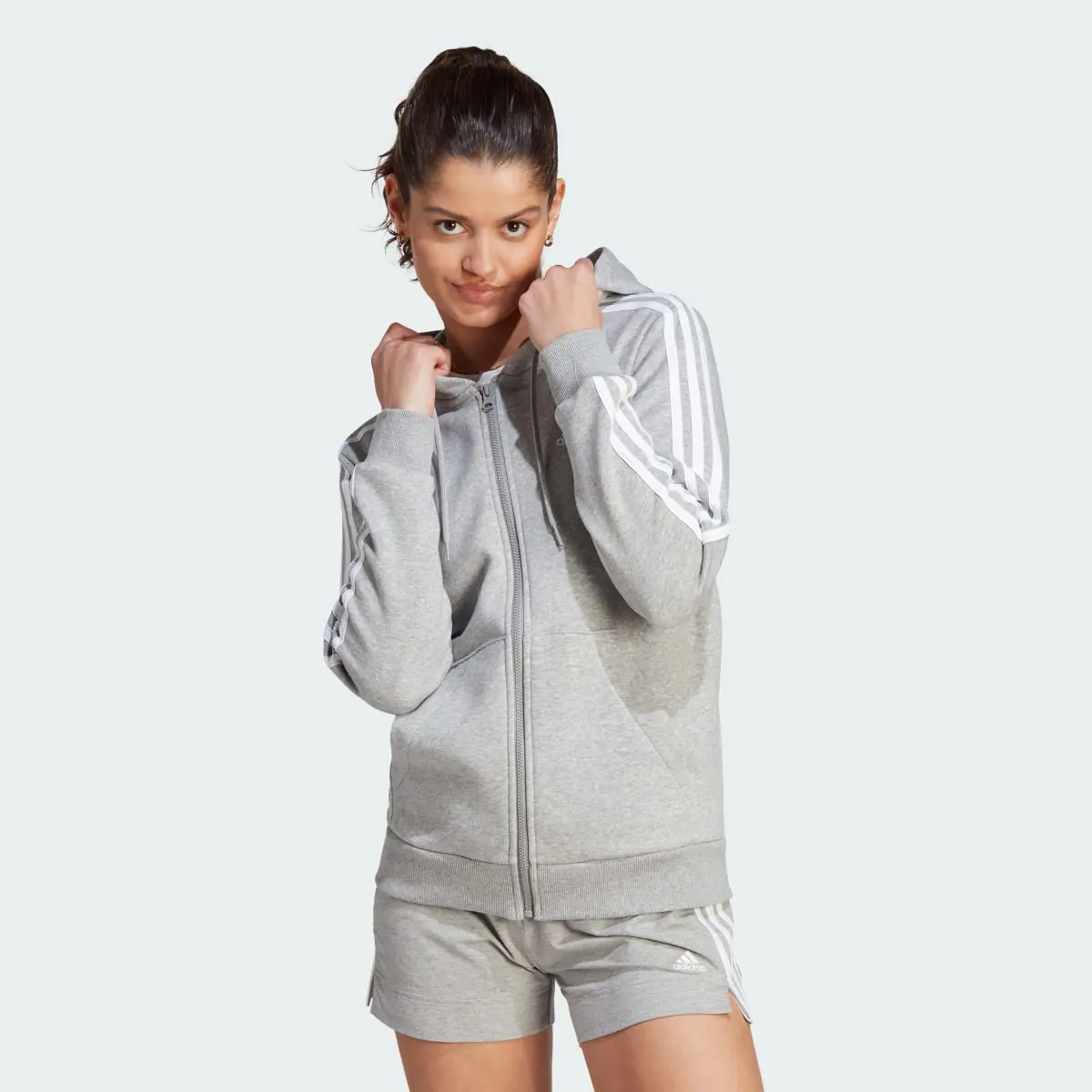 Adidas Essentials 3-Stripes Full-Zip Fleece Hoodie. 2