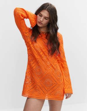 Mango Flared-sleeve openwork dress