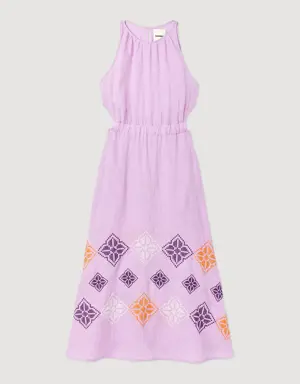 Long embroidered linen dress
