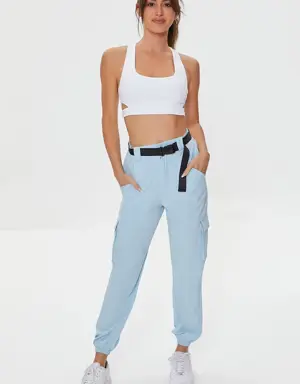 Forever 21 Active Release Buckle Belted Joggers Light Blue