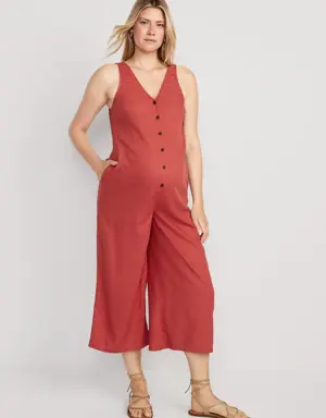 Old Navy Maternity Sleeveless Linen-Blend Cropped Henley Jumpsuit pink