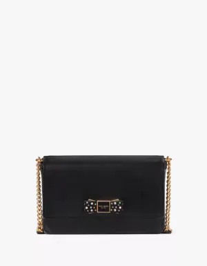 Morgan Bow Bedazzled Flap Chain Wallet