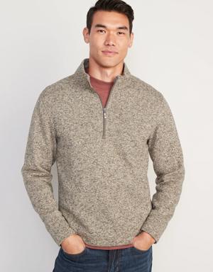 Sweater-Fleece Mock-Neck Quarter-Zip Sweatshirt for Men beige