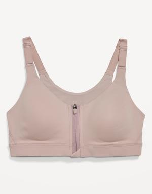 High-Support PowerSoft Zip-Front Sports Bra for Women 38DDD-48D pink