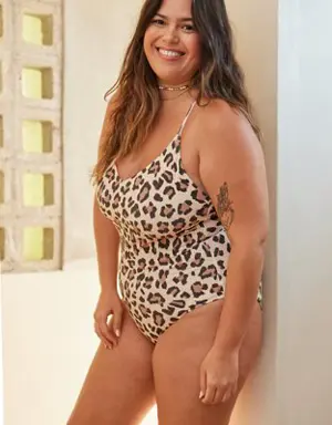 Buzzed Terry Leopard Strappy Back One Piece Swimsuit