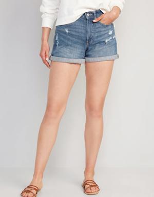 Curvy High-Waisted OG Straight Button-Fly Jean Shorts for Women -- 3-inch inseam blue