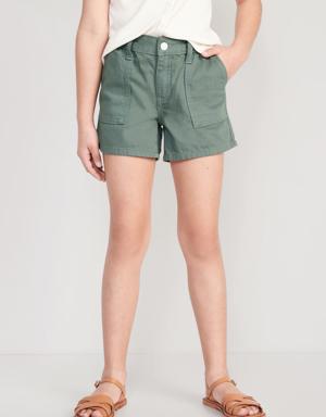 Elasticized Waist Workwear Non-Stretch Jean Shorts for Girls green