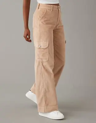 American Eagle Dreamy Drape Stretch Corduroy Super High-Waisted Baggy Wide-Leg Pant. 1