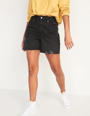 High-Waisted Slouchy Straight Cut-Off Black Jean Shorts for Women -- 5-inch inseam black