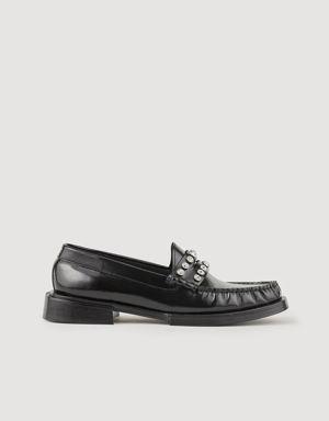 Leather loafers with rhinestones