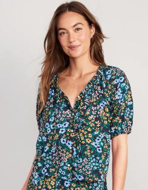 Old Navy Floral Elbow-Sleeve Pajama Swing Top for Women blue