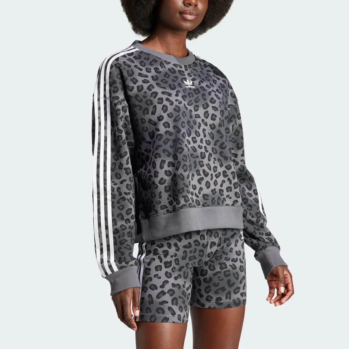 Adidas Originals Leopard Luxe Trefoil Crew Sweatshirt. 1