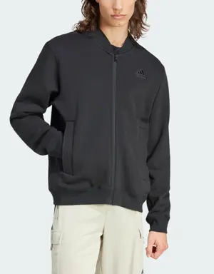 Adidas Lounge Fleece Bomber Jacket With Zip Opening