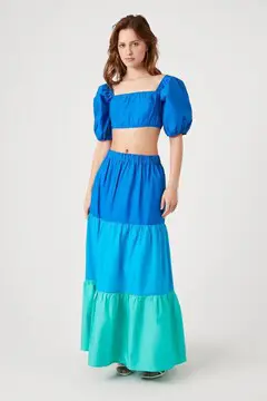 Forever 21 Forever 21 Crop Top &amp; Tiered Maxi Skirt Set Blue/Multi. 2