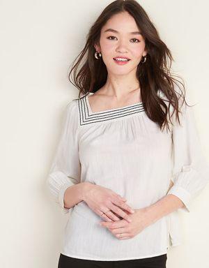 Relaxed Square-Neck Top for Women white