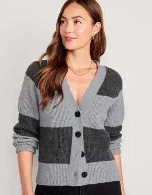 Shaker-Stitch Cardigan Sweater for Women gray
