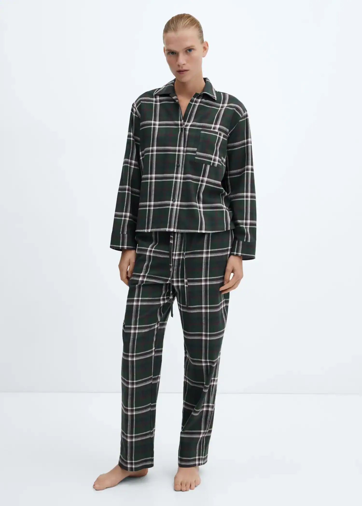 Mango Camisa de pijama de flanela de algodão. 1