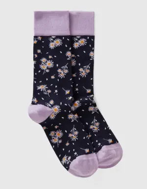 long lilac and blue floral socks