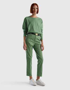 Kadın Çağla Yeşili Elastanlı Basic Chino Pantolon