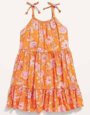 Tie-Shoulder Tiered Floral Swing Dress for Toddler Girls orange