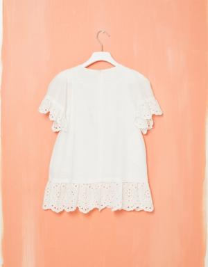 White Cotton Dress With Floral Embroidery Detail